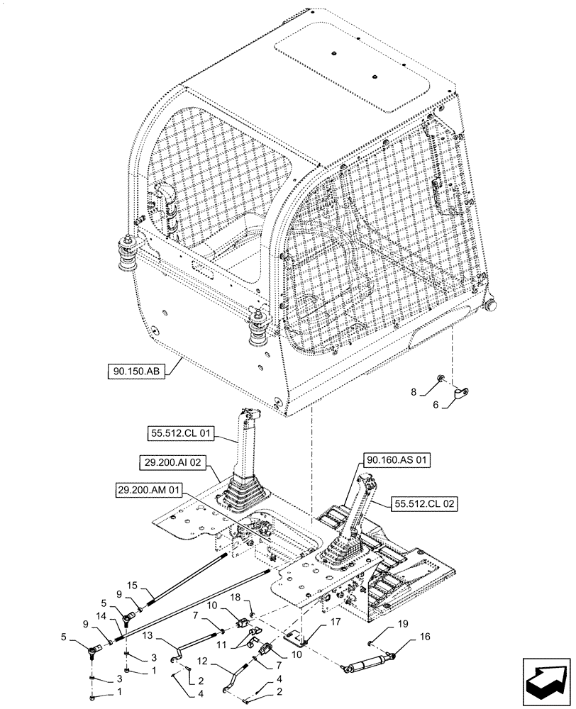 Схема запчастей Case TR270 - (29.200.AI[01]) - HAND CONTROLS MOUNTING ASSEMBLY (29) - HYDROSTATIC DRIVE