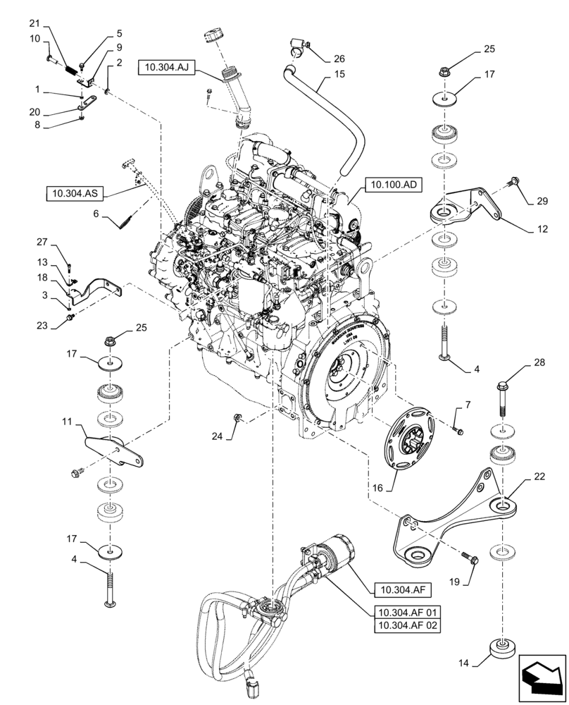 Схема запчастей Case TR270 - (10.001.AK) - ENGINE MOUNT (10) - ENGINE