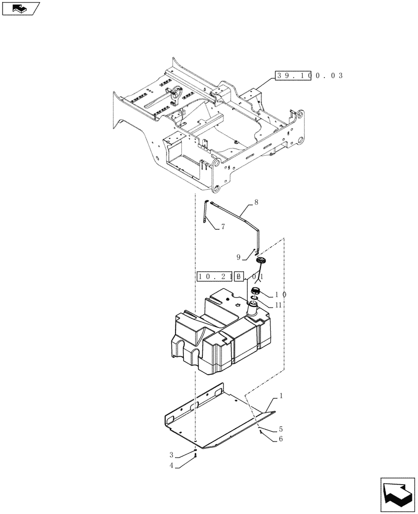 Схема запчастей Case 921F - (10.216.02) - FUEL TANK INSTALLATION (10) - ENGINE