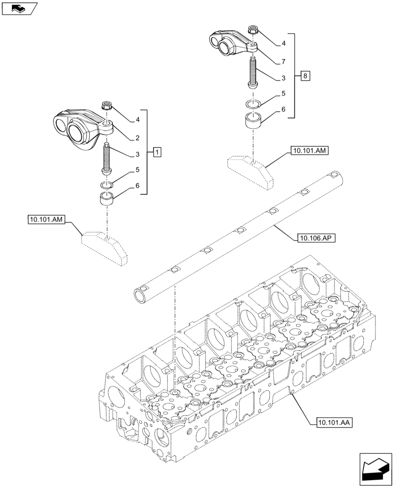 Схема запчастей Case F2CFE614A B001 - (10.106.AO) - ROCKER ARM (10) - ENGINE