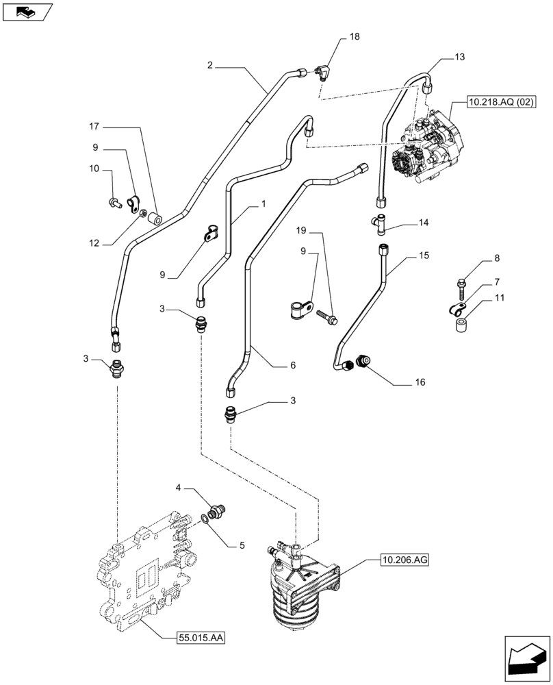 Схема запчастей Case F2CFE614A B001 - (10.210.AF) - FUEL LINE (10) - ENGINE