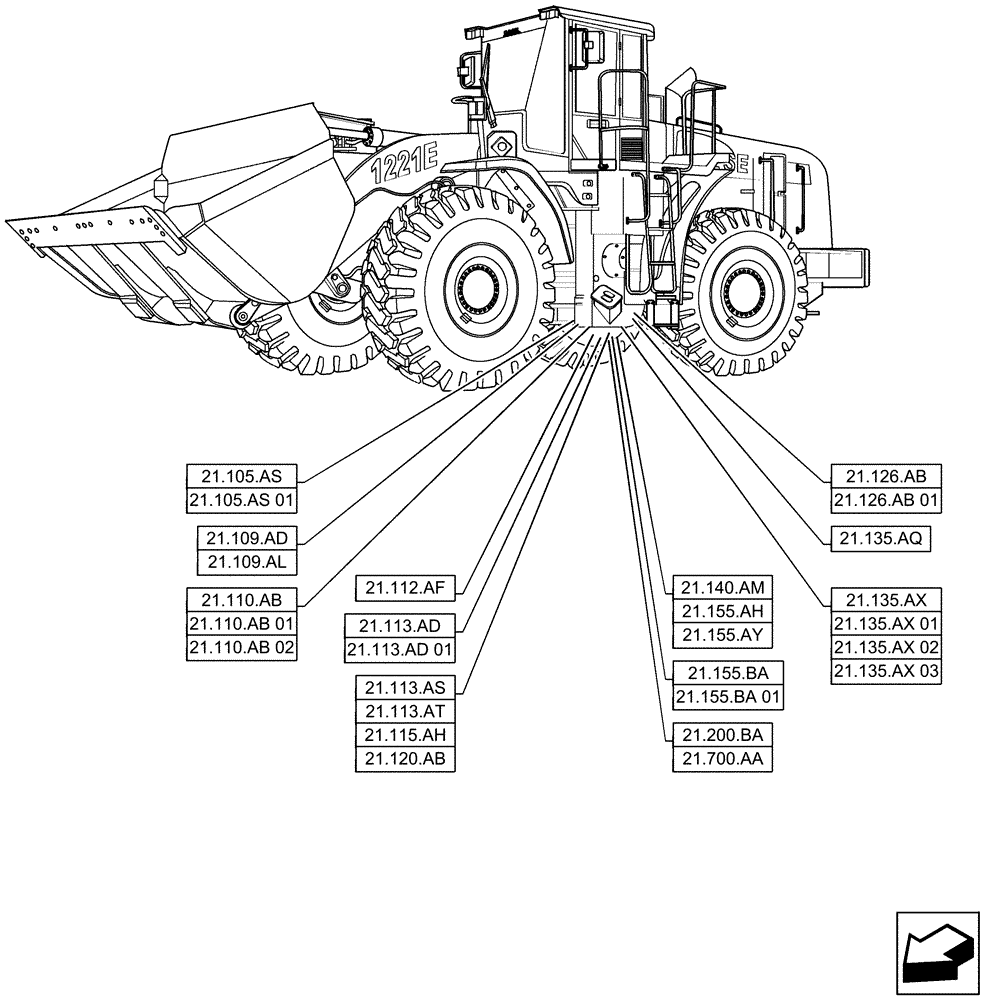 Схема запчастей Case 1221F - (21.000.00) - SECTION INDEX - TRANSMISSION (21) - TRANSMISSION