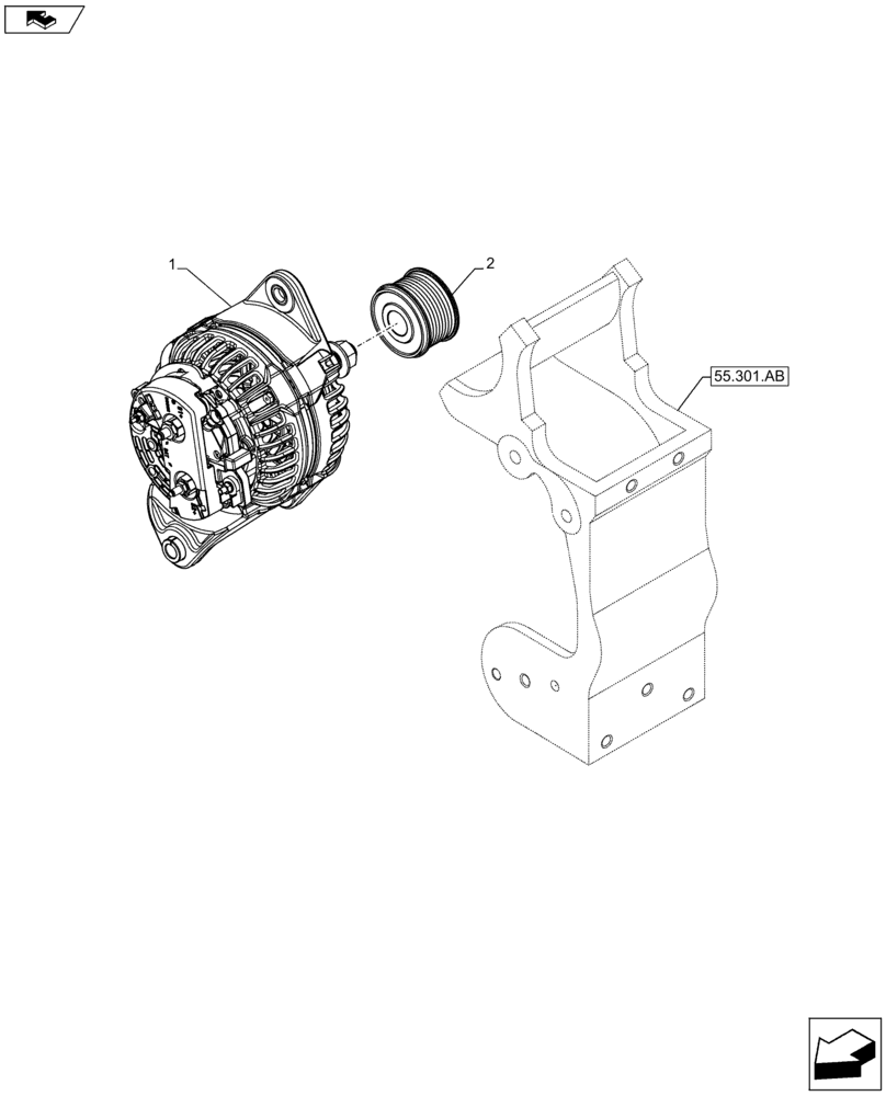 Схема запчастей Case F2CFE614A B001 - (55.301.AA) - ALTERNATOR (55) - ELECTRICAL SYSTEMS