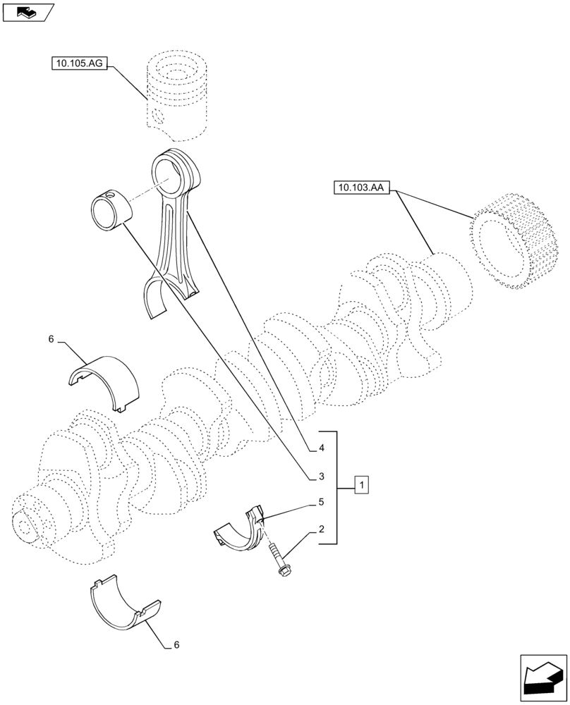 Схема запчастей Case F2CFE614A B001 - (10.105.AB) - CONNECTING ROD (10) - ENGINE