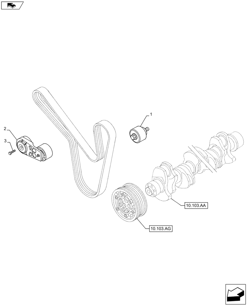 Схема запчастей Case F2CFE614A B001 - (10.414.AE) - BELT TENSIONER (10) - ENGINE