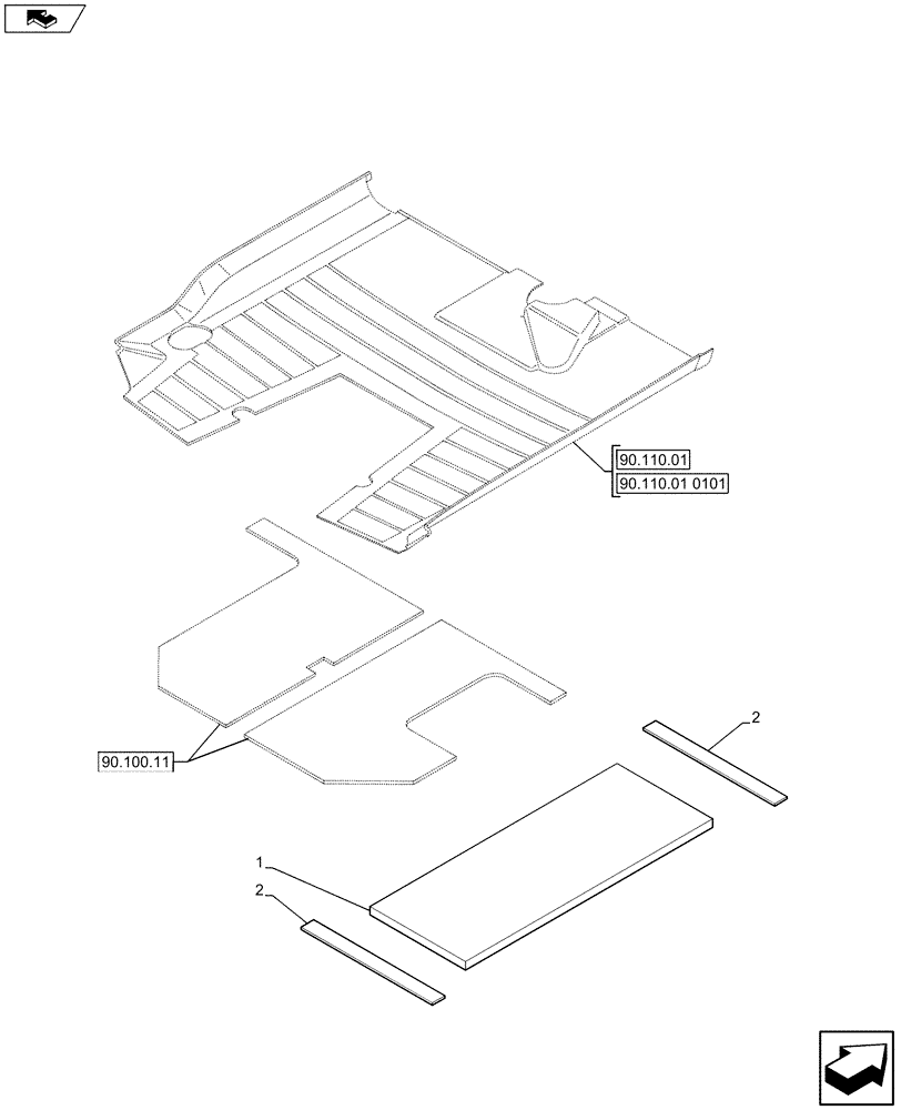 Схема запчастей Case 590SN - (90.110.03) - VAR - 747853, 747854, 747855 - INSULATING PLATE, FLOOR (90) - PLATFORM, CAB, BODYWORK AND DECALS