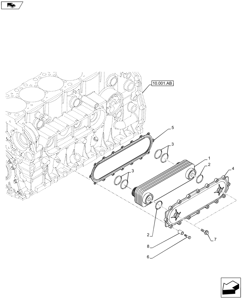 Схема запчастей Case F2CFE614A B001 - (10.408.AC) - ENGINE, HEAT EXCHANGER (10) - ENGINE