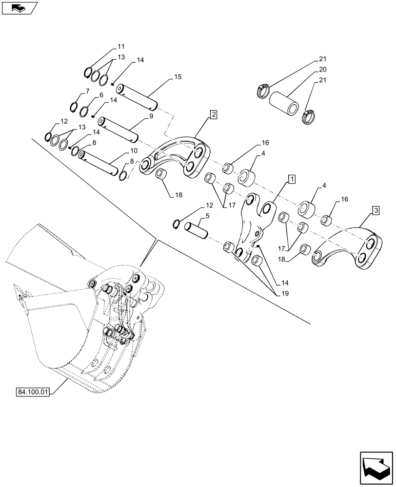 Схема запчастей Case 580SN WT - (84.100.1901) - VAR - 442017 - BACKHOE BUCKET, COUPLING, HYDRAULIC (84) - BOOMS, DIPPERS & BUCKETS