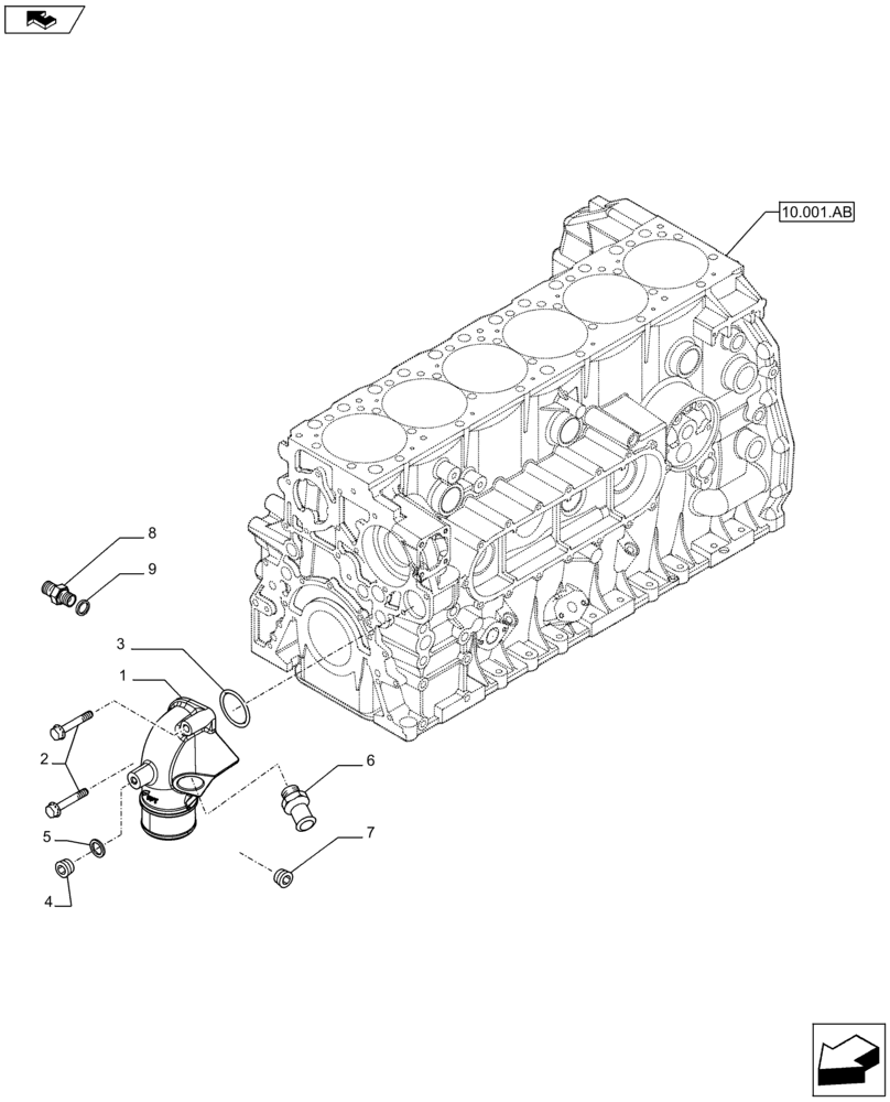 Схема запчастей Case F2CFE614A B001 - (10.400.AQ) - WATER PUMP LINE (10) - ENGINE