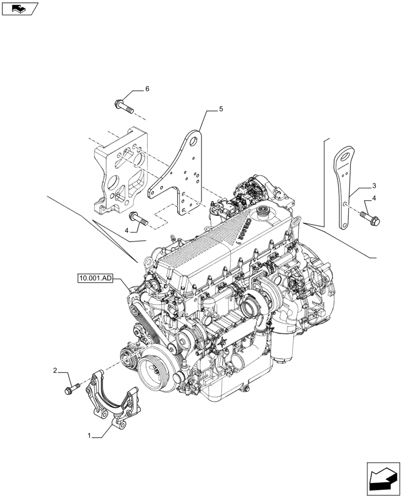 Схема запчастей Case F2CFE614A B001 - (10.001.AK) - ENGINE, SUPPORT (10) - ENGINE