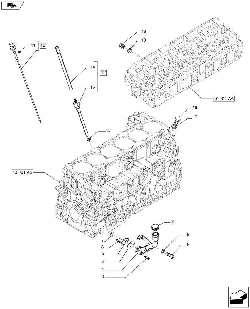 Схема запчастей Case F2CFE614A B001 - (10.304.AJ) - ENGINE OIL, DIPSTICK (10) - ENGINE