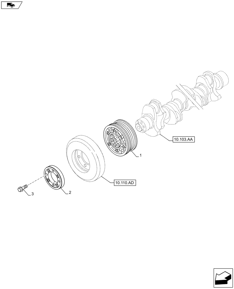 Схема запчастей Case F2CFE614A B001 - (10.103.AG) - CRANKSHAFT, PULLEY (10) - ENGINE