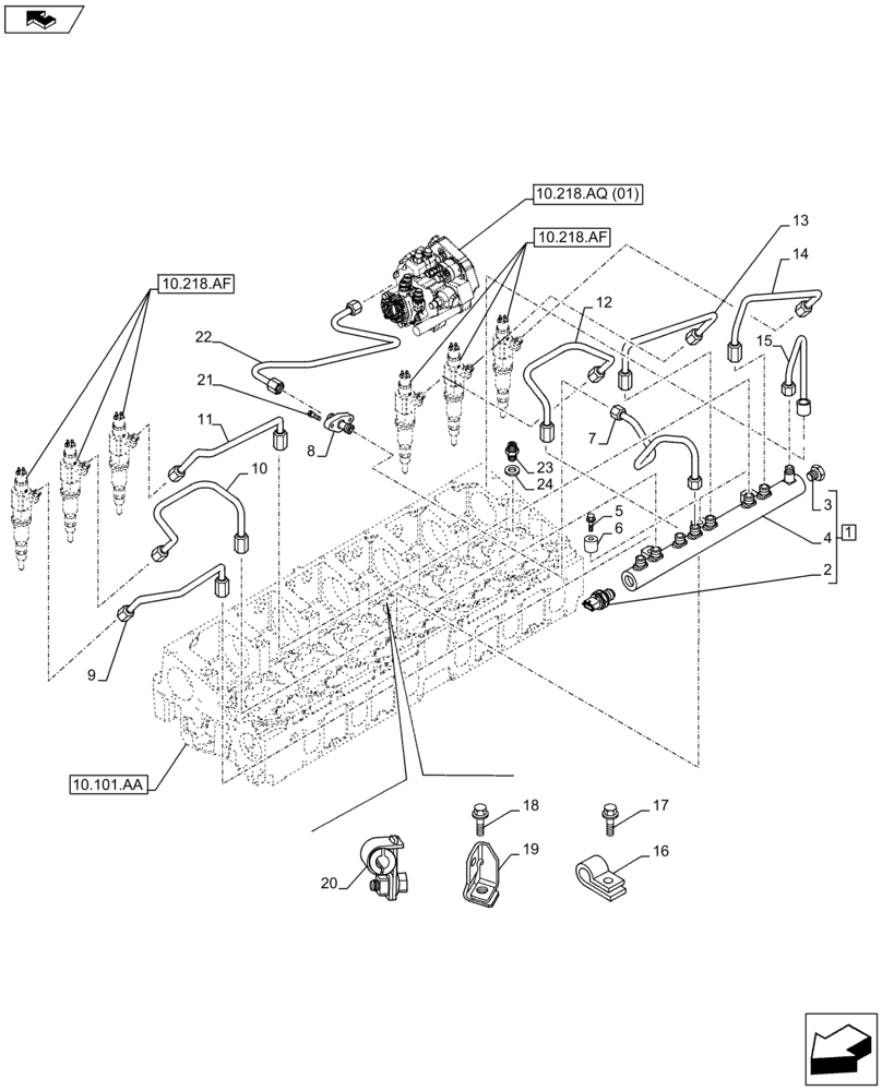 Схема запчастей Case F2CFE614A B001 - (10.218.AI) - INJECTION PIPE (10) - ENGINE