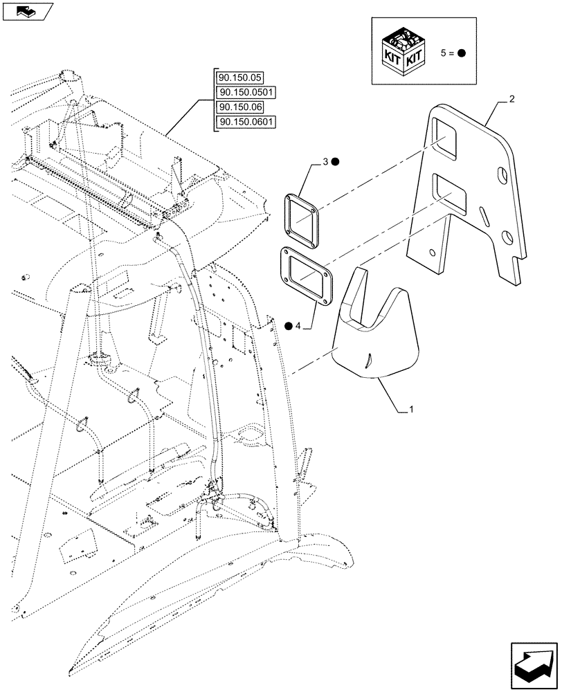 Схема запчастей Case 580SN - (90.105.01) - VAR - 747853, 747854, 747855 - BULKHEAD, FRONT (90) - PLATFORM, CAB, BODYWORK AND DECALS