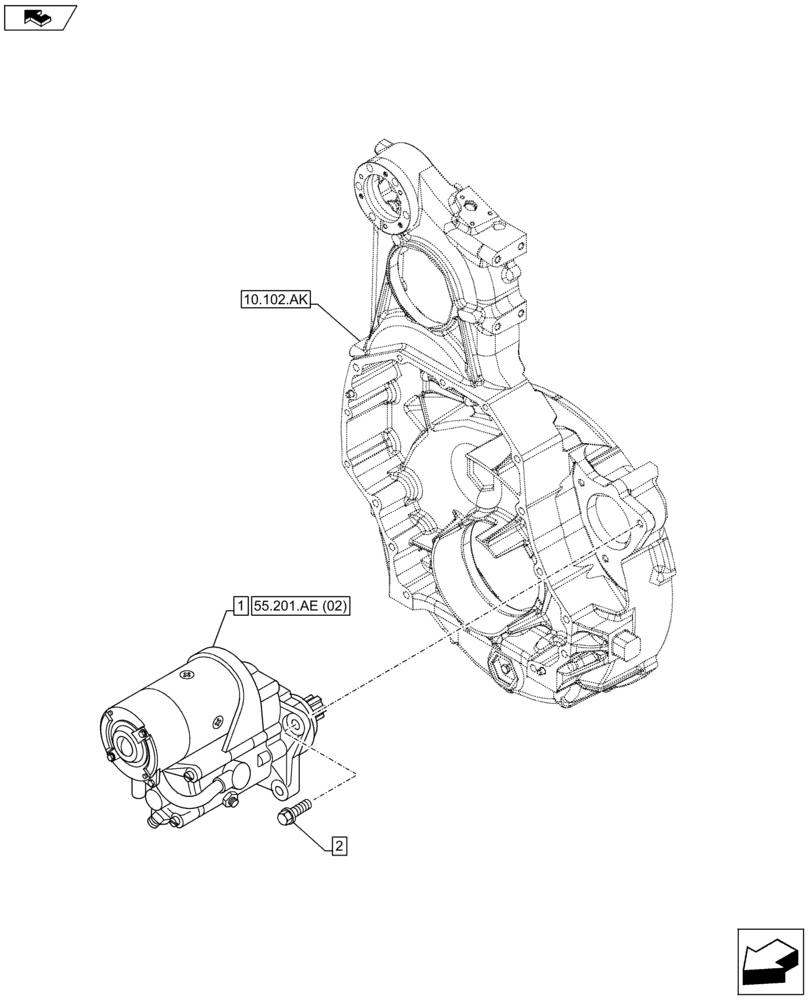 Схема запчастей Case F2CFE614A B001 - (55.201.AE) - STARTER MOTOR (55) - ELECTRICAL SYSTEMS