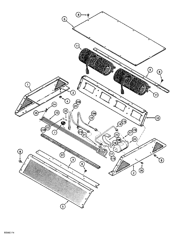 Схема запчастей Case 650G - (9-70) - AIR CONDITIONING SYSTEM - COVERS AND MOUNTING - ABOVE CAB ROOF (09) - CHASSIS/ATTACHMENTS