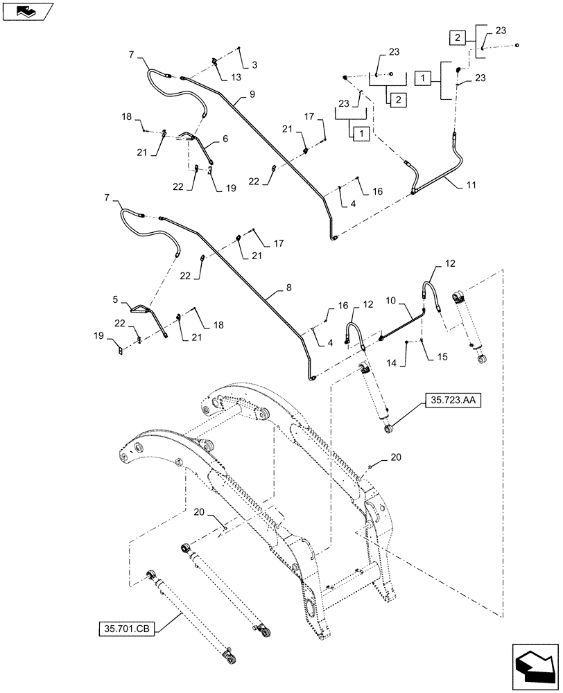 Схема запчастей Case SV250 - (35.701.AX[05]) - BUCKET TIP LINES (35) - HYDRAULIC SYSTEMS