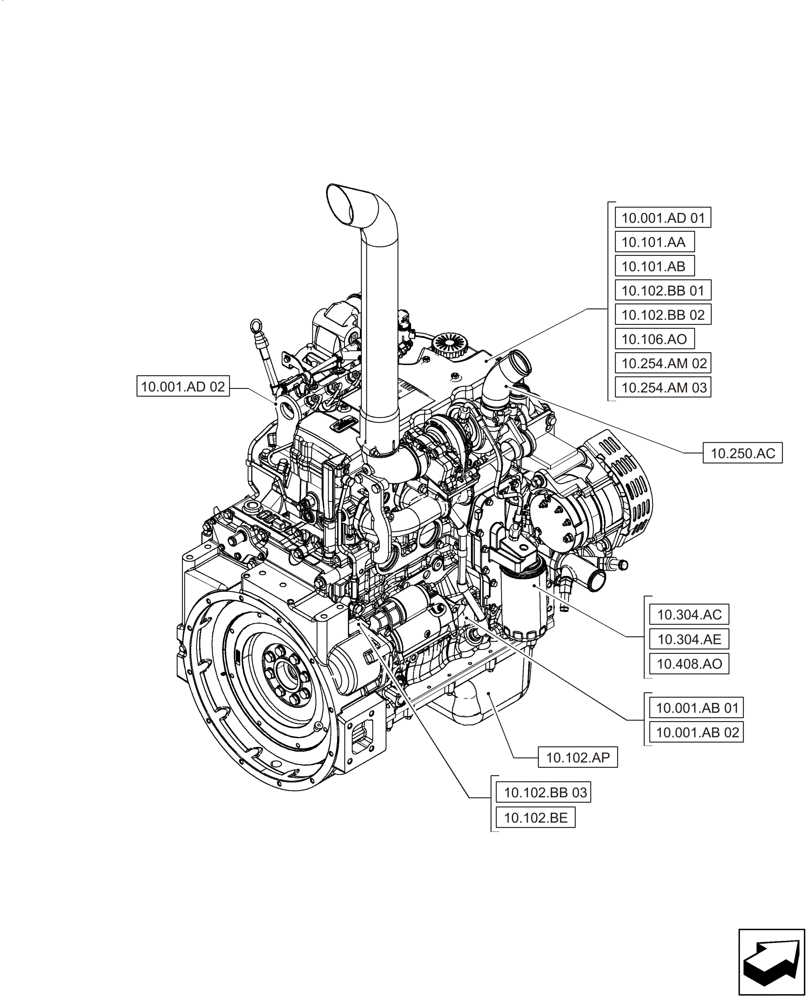 Схема запчастей Case F4HE0484D B101 - (00.000.10[02]) - PICTORIAL INDEX - ENGINE (00) - GENERAL & PICTORIAL INDEX
