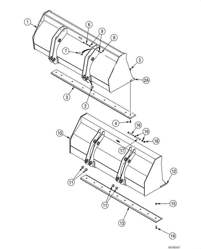 Схема запчастей Case 590SM - (09-06) - BUCKETS, LOADER LONG LIP (09) - CHASSIS/ATTACHMENTS