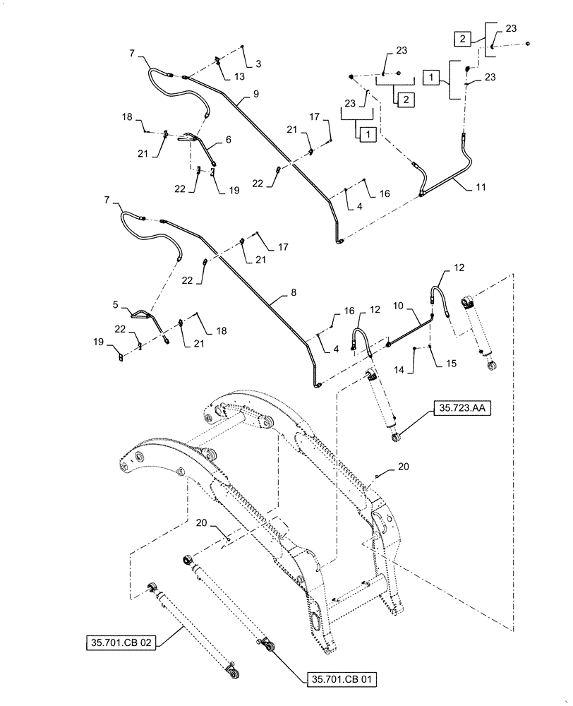 Схема запчастей Case TV380 - (35.701.01[02]) - BUCKET TIP LINES, (TV380) AFTER JULY 31, 2013 (35) - HYDRAULIC SYSTEMS