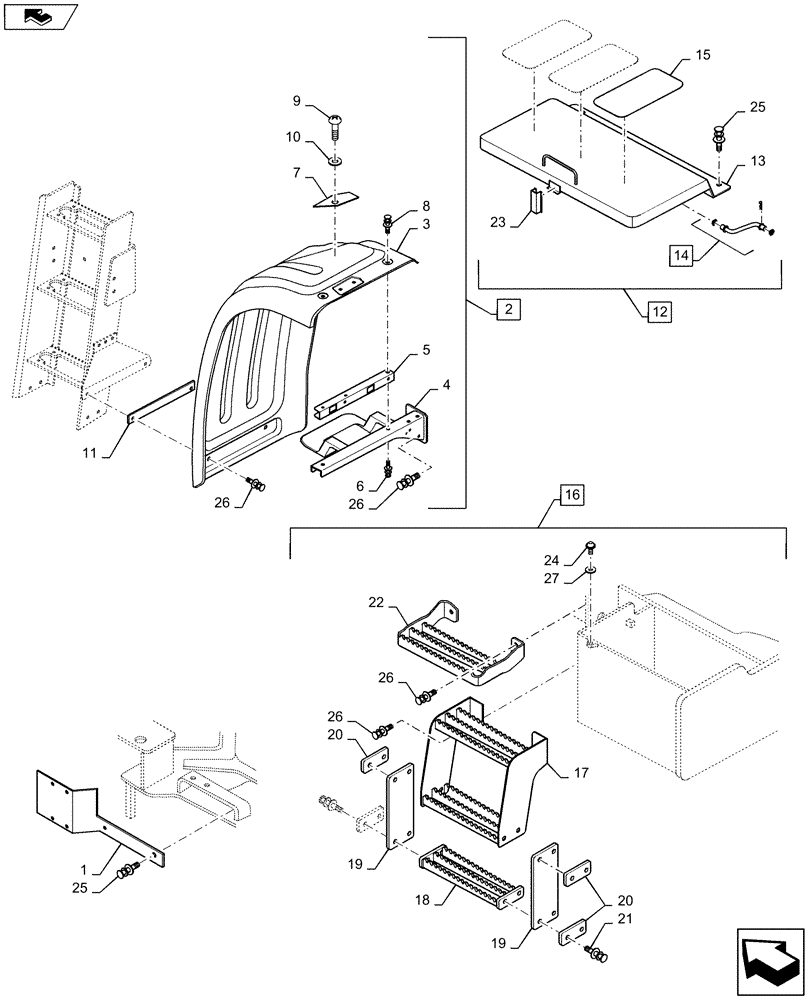 Схема запчастей Case 1221F - (90.116.AC) - REAR FENDER AND , FOOT BOARD (90) - PLATFORM, CAB, BODYWORK AND DECALS