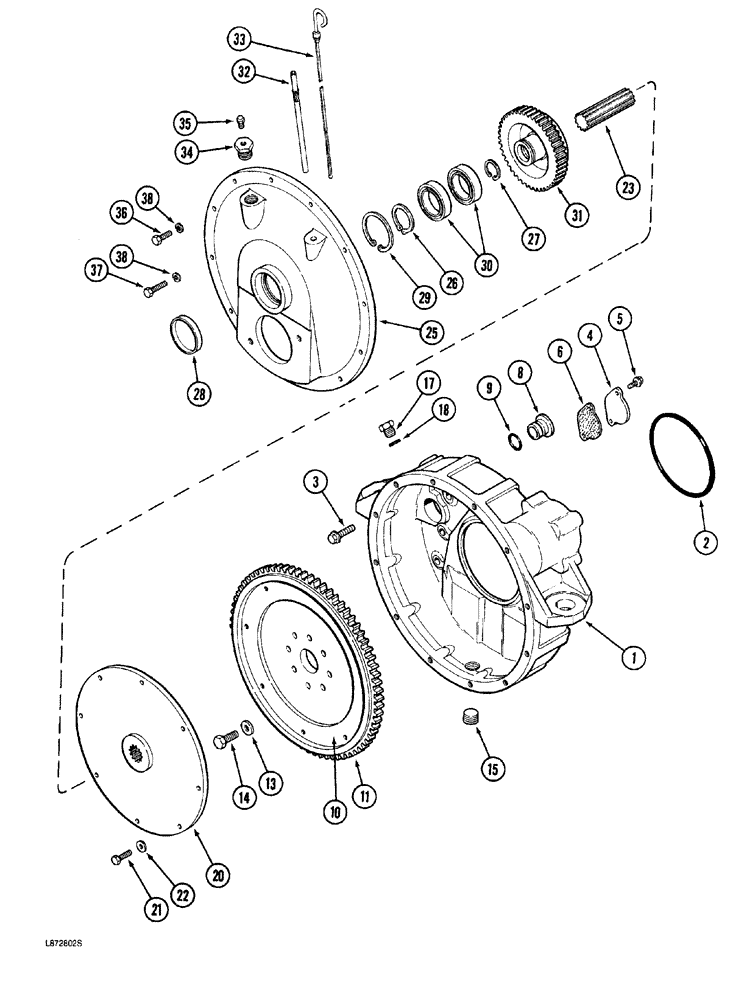 Схема запчастей Case 760 - (02-038) - FLYWHEEL AND HOUSING, 4-390 ENGINE (10) - ENGINE