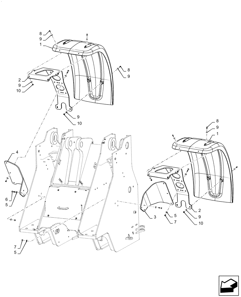 Схема запчастей Case 921F - (90.116.BA[03]) - FRONT FENDER INSTALLATION, WIDE (90) - PLATFORM, CAB, BODYWORK AND DECALS