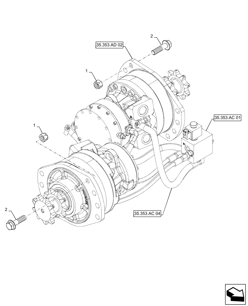 Схема запчастей Case SR210 - (35.353.AD[01]) - TRAVEL SPEED, 1 SPEED (35) - HYDRAULIC SYSTEMS