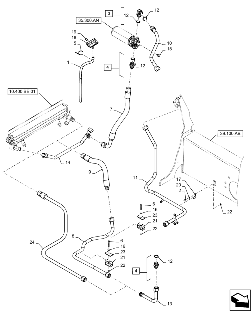 Схема запчастей Case SR175 - (35.100.AB) - HYDRAULIC RETURN PLUMBING (SR175,SR200,TR270) (23-JAN-2011 & AFTER) (35) - HYDRAULIC SYSTEMS