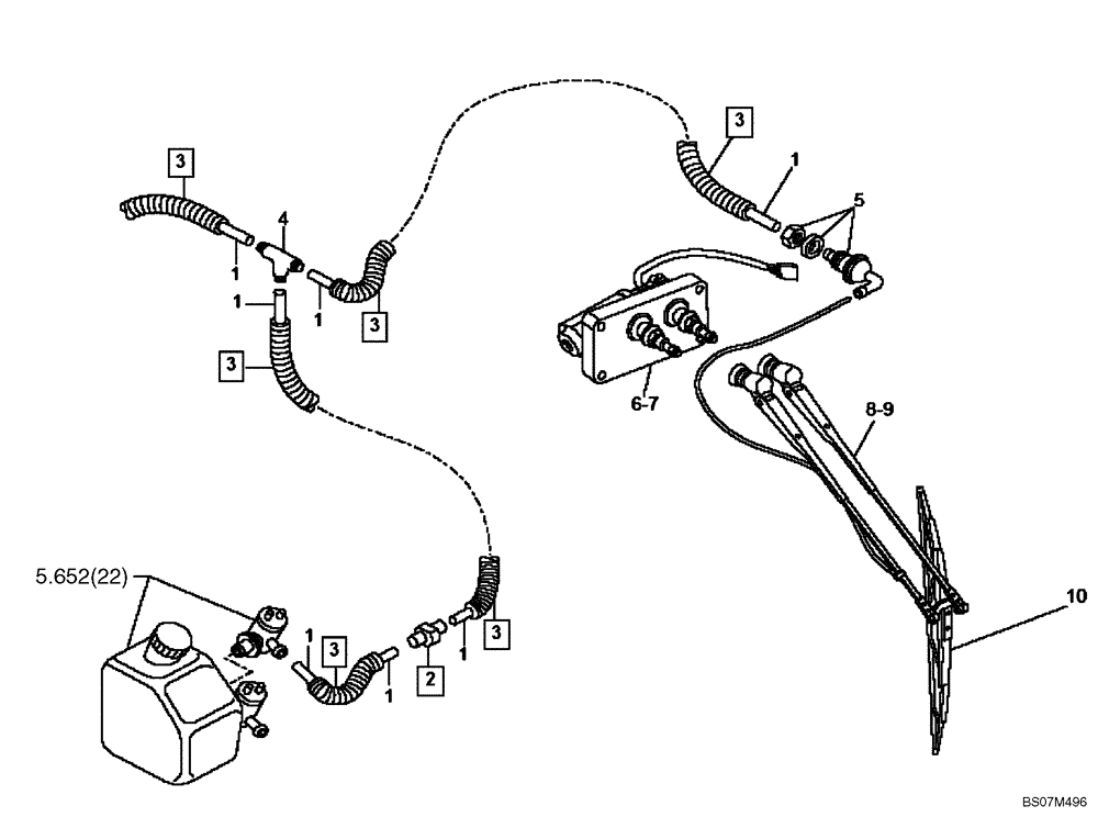 Схема запчастей Case 325 - (5.652[10]) - WINDSHIELD WASHER - SIDE WINDSCREEN WIPER (87458275) (10) - Cab/Cowlings