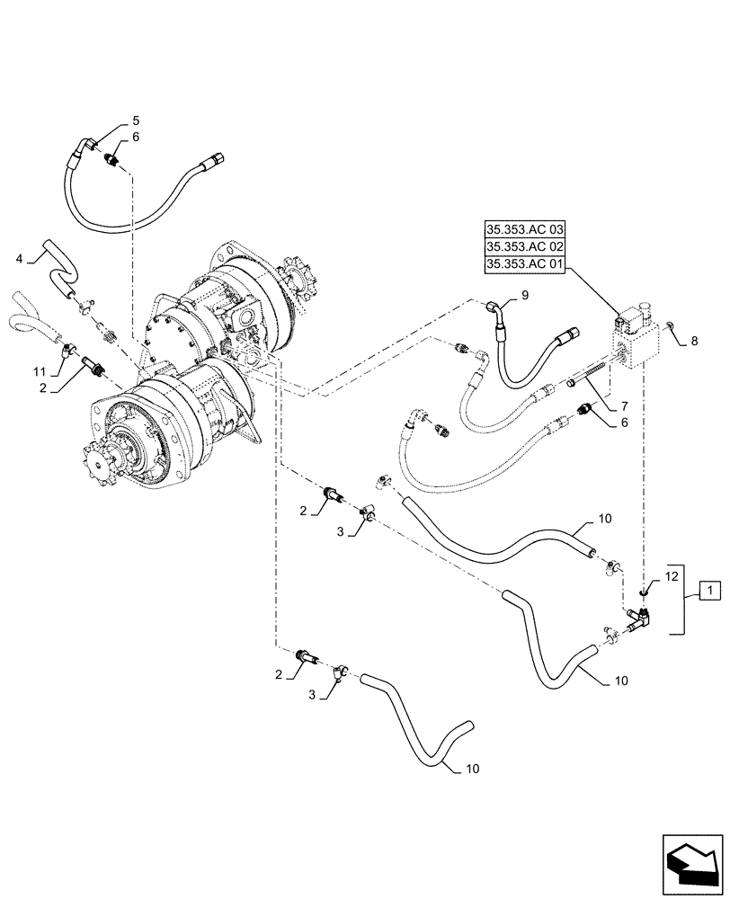 Схема запчастей Case SR210 - (35.353.AC[04]) - BRAKE LINES (35) - HYDRAULIC SYSTEMS