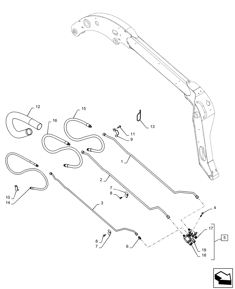 Схема запчастей Case SV185 - (35.734.AH[02]) - AUX HYD, STD, CONNECT UNDER PRESSURE, ARM PLUMBING (SV185) (35) - HYDRAULIC SYSTEMS