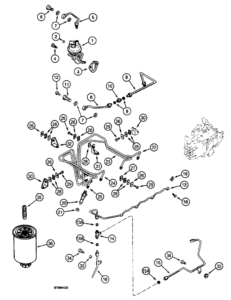 Схема запчастей Case 660 - (3-07C) - FUEL INJECTION SYSTEM, 4-390 EMISSIONS CERTIFIED ENGINE, USE WITH FUEL INJECTION PUMP J935677 (03) - FUEL SYSTEM