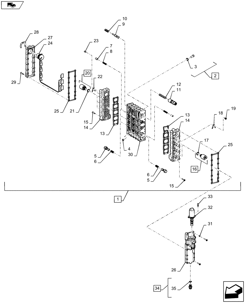 Схема запчастей Case 921F - (21.135.AQ[01]) - CONTROL VALVE ASSEMBLY (21) - TRANSMISSION