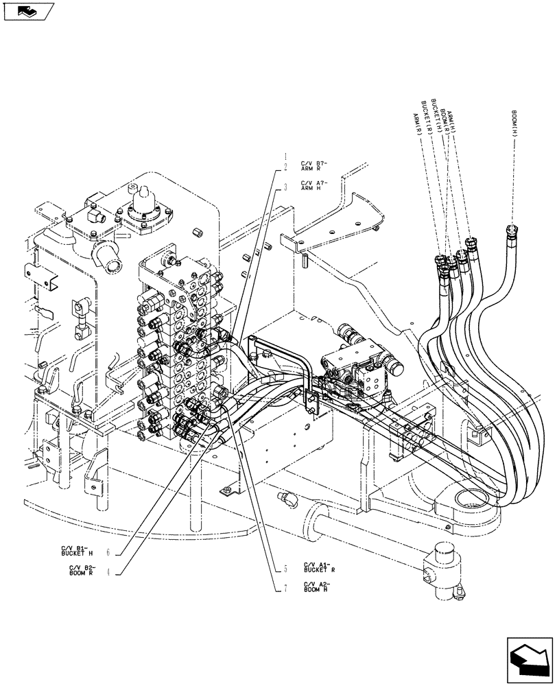 Схема запчастей Case CX55BMSR - (01-026[01]) - HYD LINES, UPPER (NIBBLER & BREAKER + ANGLE DOZER) (35) - HYDRAULIC SYSTEMS