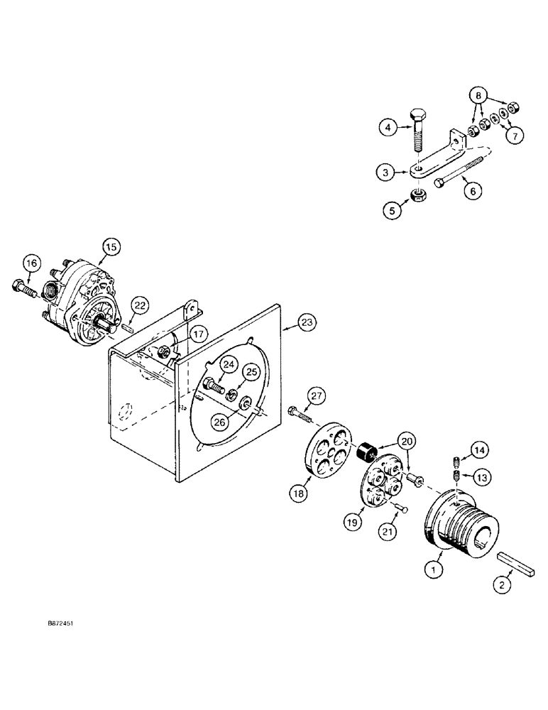 Схема запчастей Case TF300 - (2-4) - ENGINE SHEAVE, ENGINE ADJUSTING BOLT, AND PUMP MOUNTING (02) - ENGINE