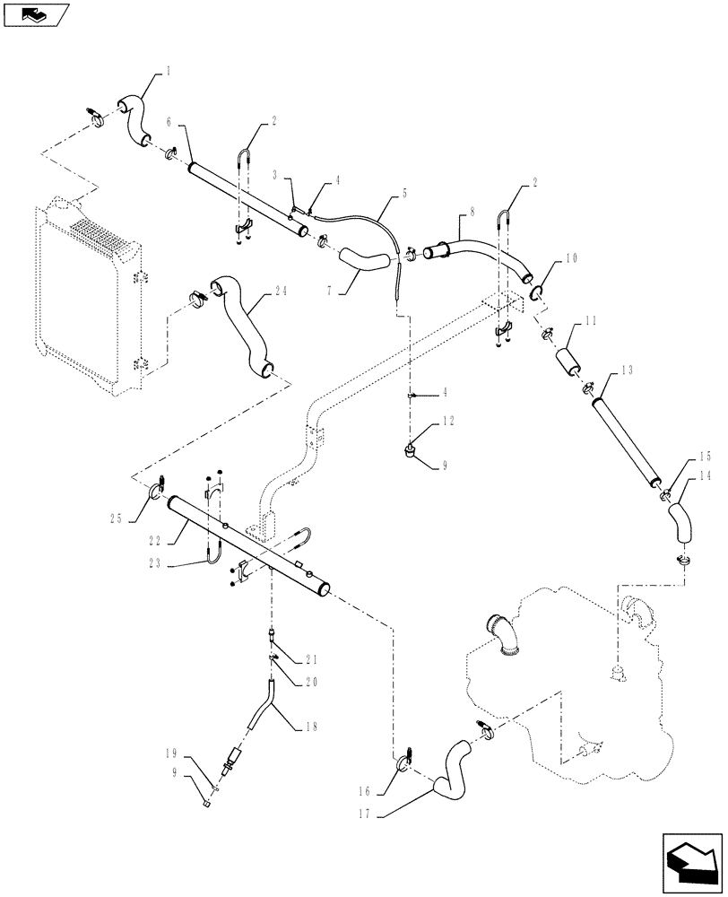 Схема запчастей Case 921F - (10.400.AP) - COOLING SYSTEM LINE INSTALLATION (10) - ENGINE