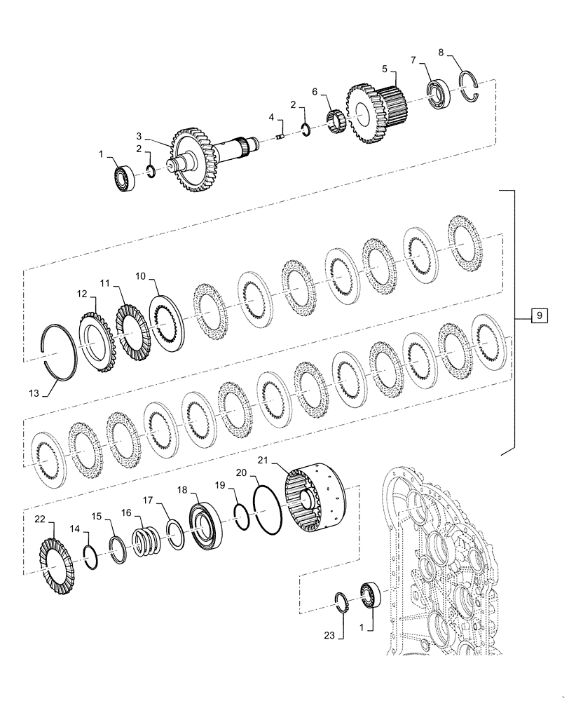 Схема запчастей Case 821F - (21.100.09) - TRANSMISSION, FORWARD CLUTCH ASSEMBLY (21) - TRANSMISSION