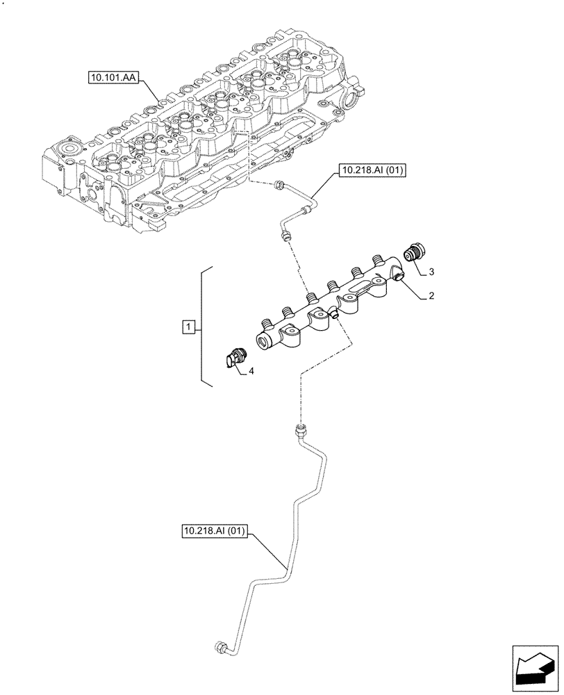 Схема запчастей Case F4HFE613C B004 - (10.218.AA) - FUEL SYSTEM INJECTOR, LINE (10) - ENGINE