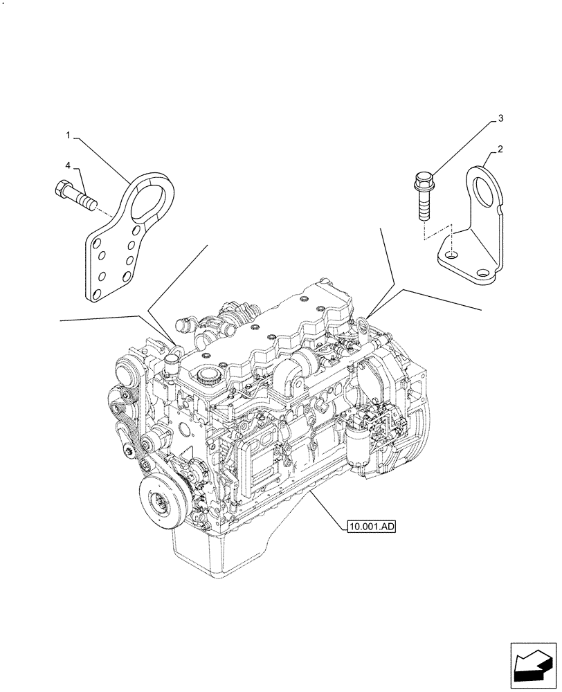 Схема запчастей Case F4HFE613C B004 - (10.001.AK) - ENGINE, SUPPORT (10) - ENGINE