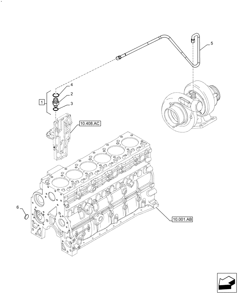 Схема запчастей Case F4HFE613C B004 - (10.250.AD) - TURBOCHARGER LUBE LINE (10) - ENGINE