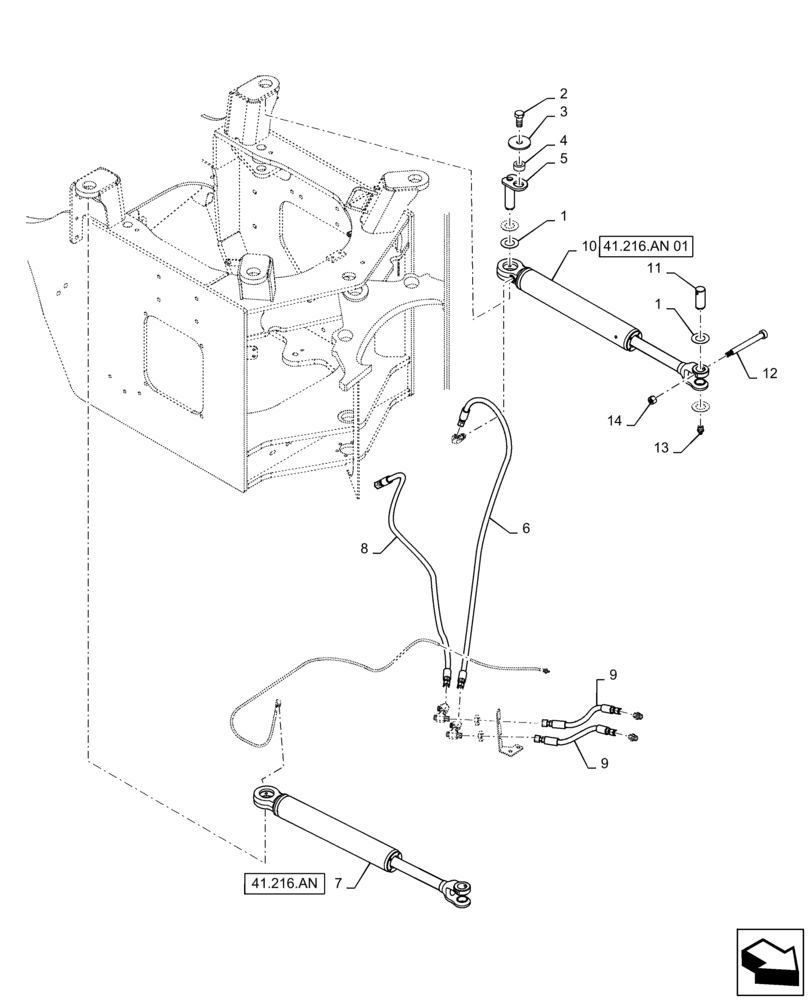 Схема запчастей Case 821F - (41.216.AV) - STEERING CYLINDER INSTALLATION (41) - STEERING