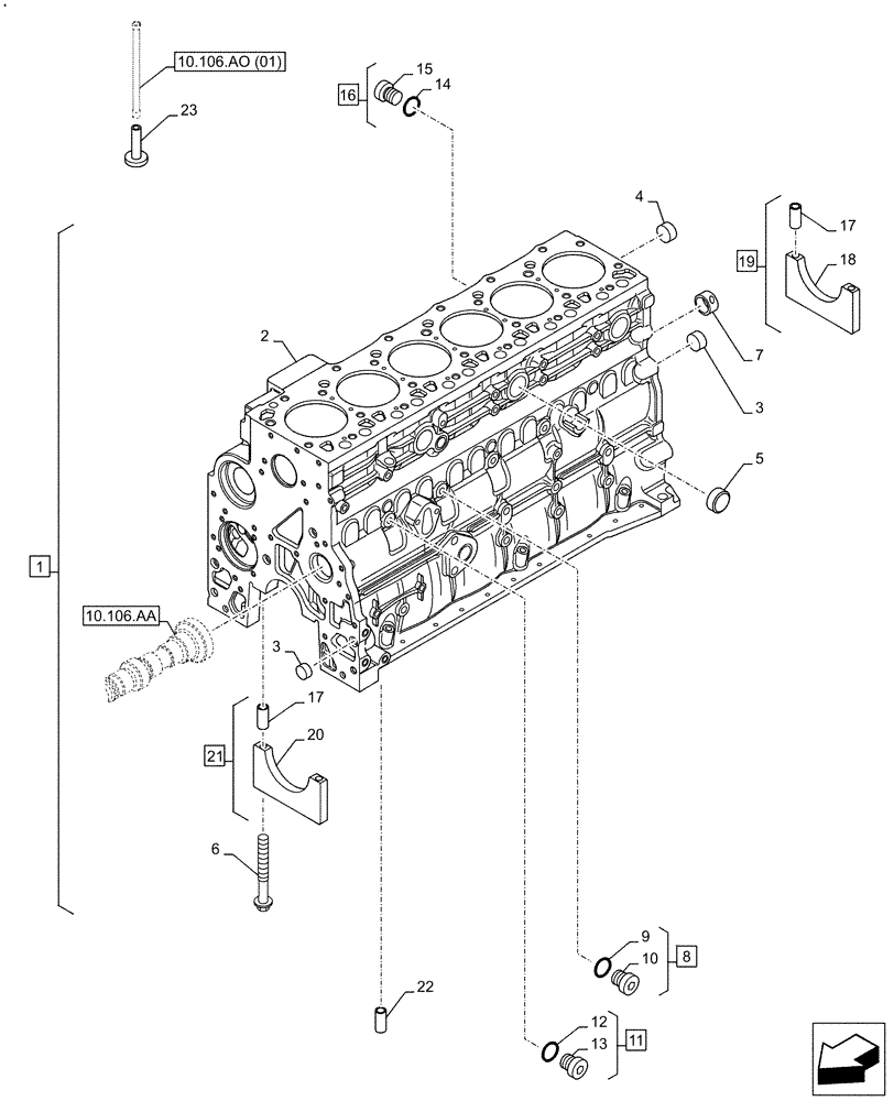 Схема запчастей Case F4HFE613C B004 - (10.001.AB) - CRANKCASE (10) - ENGINE