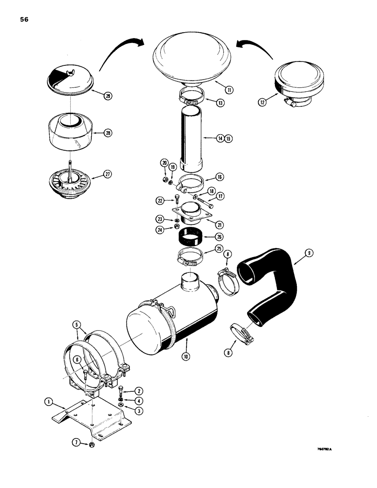 Схема запчастей Case 1150B - (056) - AIR CLEANER AND RELATED PARTS - TOP INTAKE, NON-TURBOCHARGED DOZER & LOADER MODELS (01) - ENGINE