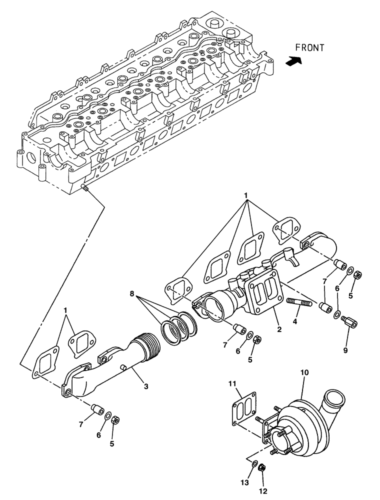 Схема запчастей Case CX350 - (02-025-00[01]) - EXHAUST PIPE - TURBOCHARGER (03) - FUEL SYSTEM