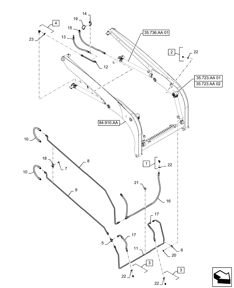 Схема запчастей Case SR150 - (35.701.AX[02]) - LOADER ARM LINES (SR130,SR150) (35) - HYDRAULIC SYSTEMS