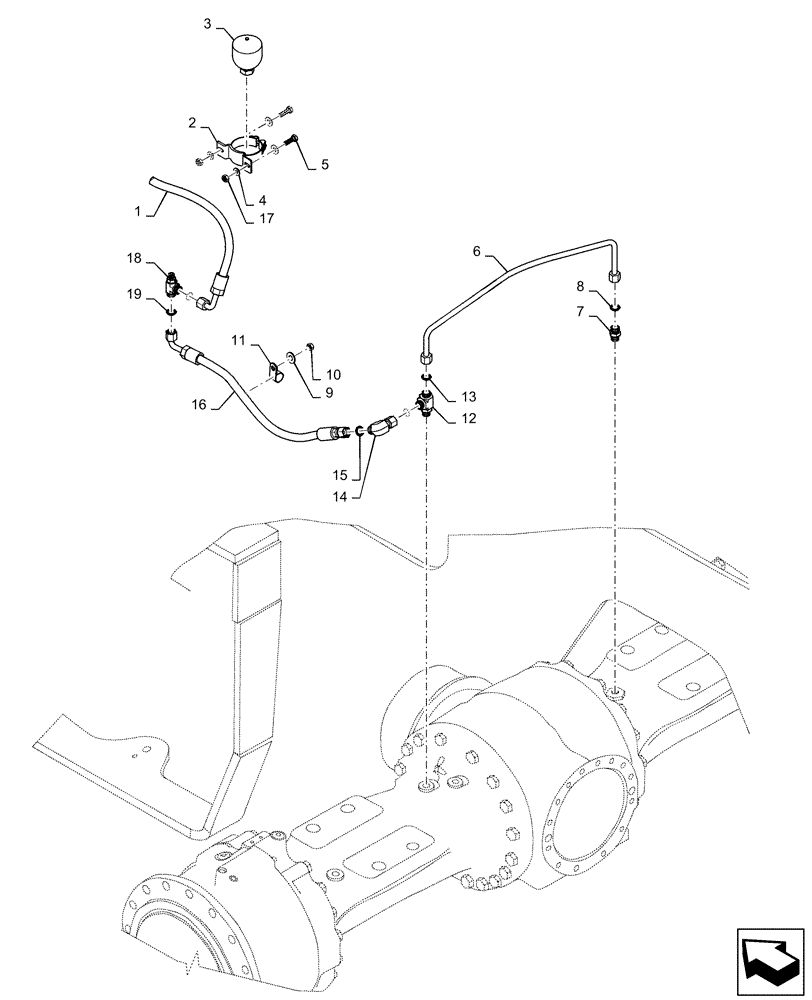 Схема запчастей Case 821F - (33.202.BI[01]) - REAR ACCUMULATOR AND BRAKE LINES (33) - BRAKES & CONTROLS