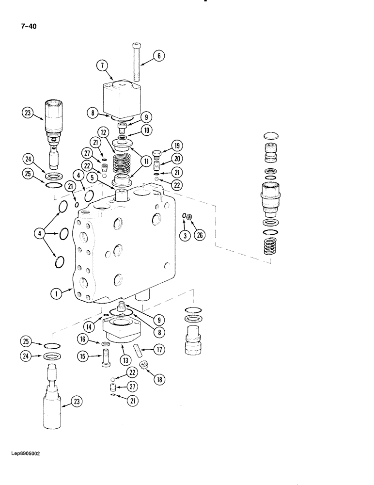 Схема запчастей Case 888 - (7-040) - DRIVE CONTROL VALVE, TRACK DRIVE SECTIONS, P.I.N. FROM 15236 AND AFTER (07) - BRAKES