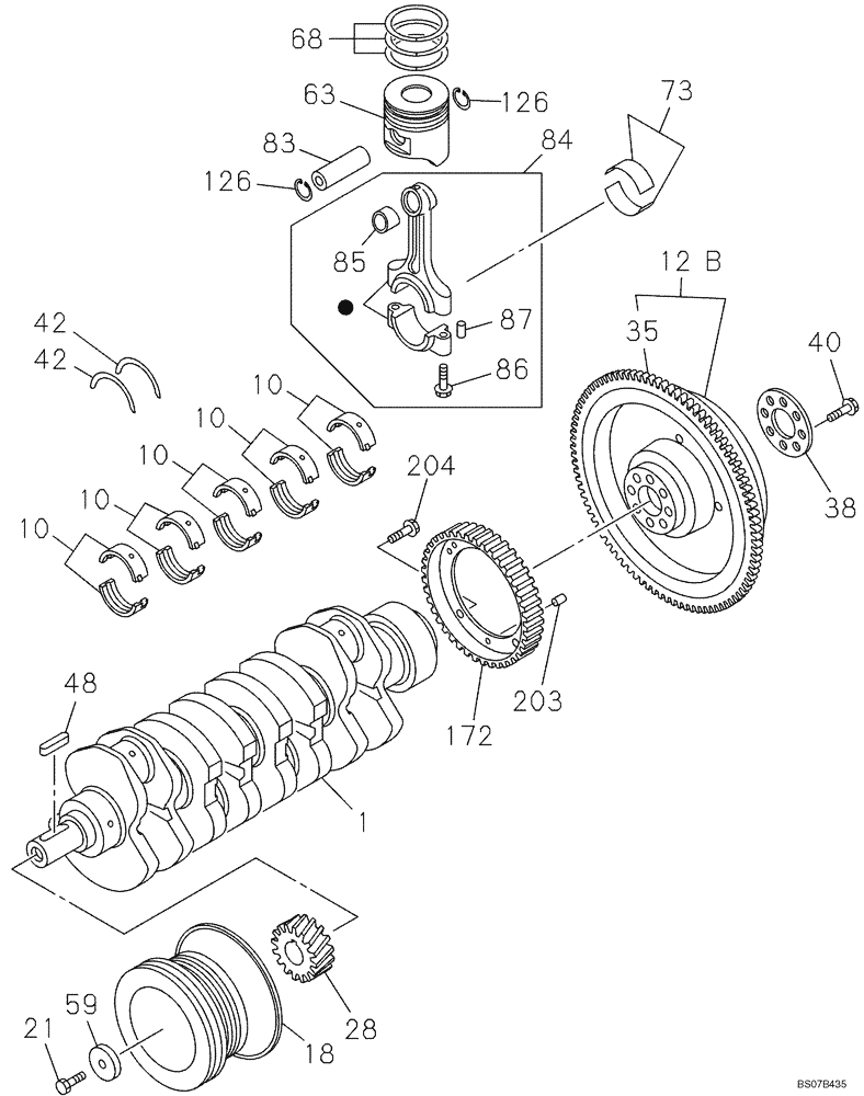 Схема запчастей Case CX135SR - (02-17) - PISTONS AND CRANKSHAFT (02) - ENGINE