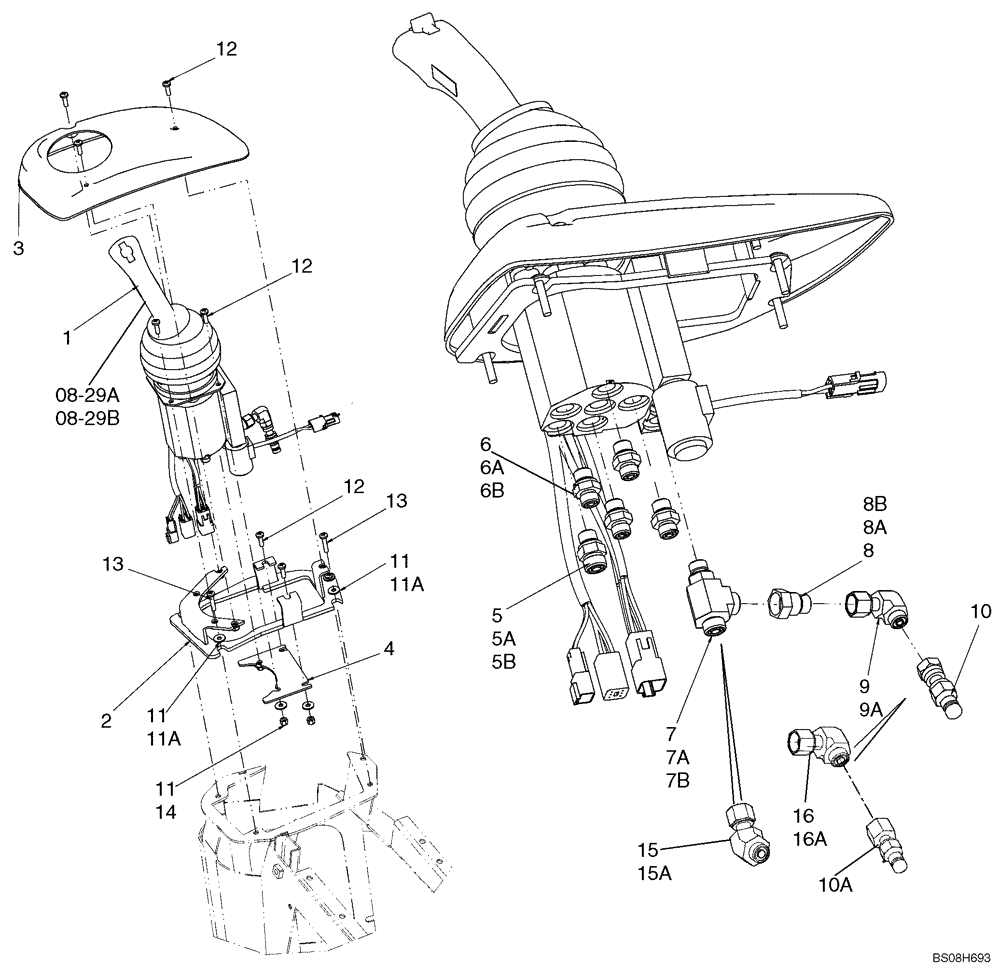 Схема запчастей Case 521E - (08-29) - LOADER CONTROL - JOYSTICK CONTROL MOUNTING (08) - HYDRAULICS